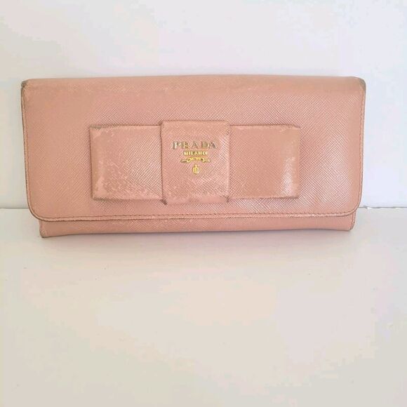 PRADA Saffiano Wallet Clutch Large Light Pink Bow Envelope Large Logo Fair Box - Picture 2 of 12